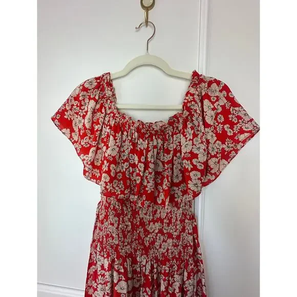 Rebecca Taylor 100% Silk Red Floral Dress Size 2 - Picture 6 of 10